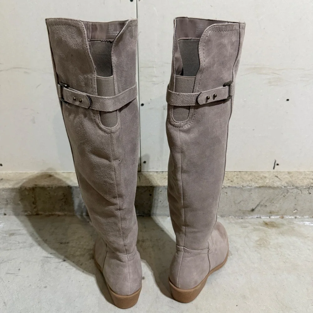 Maurices Emily Taupe Faux Suede Over The Knee Boots Wide Calf 8.5